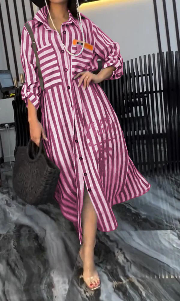 Women's Comfortable V-Neck Cotton And Linen Dress
