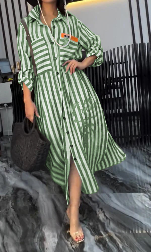 Women's Comfortable V-Neck Cotton And Linen Dress