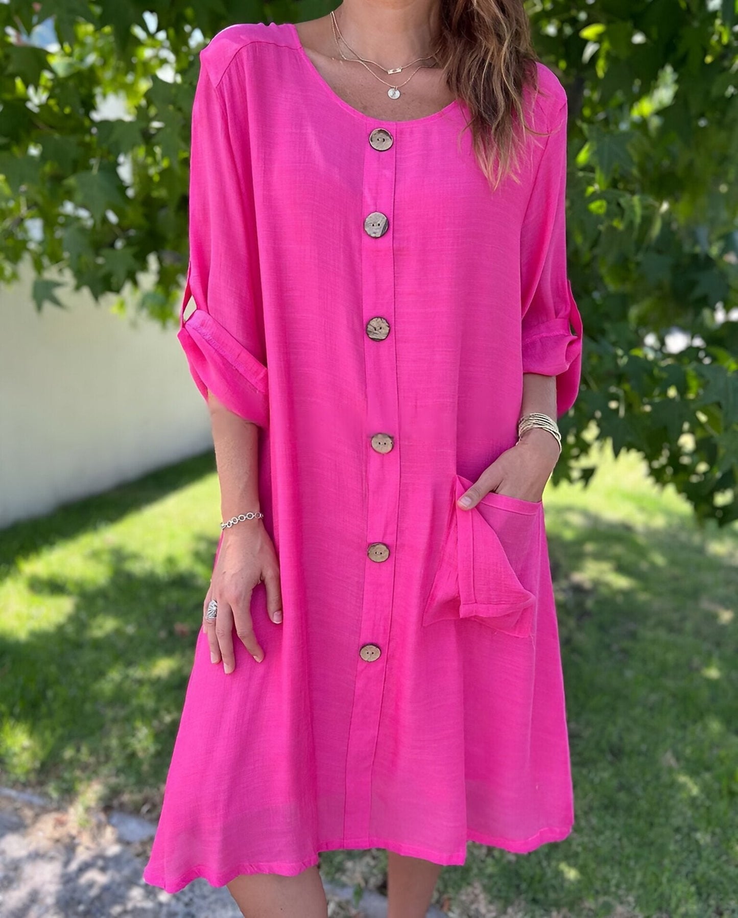Women's Round Neck Cotton Linen Comfortable Dress