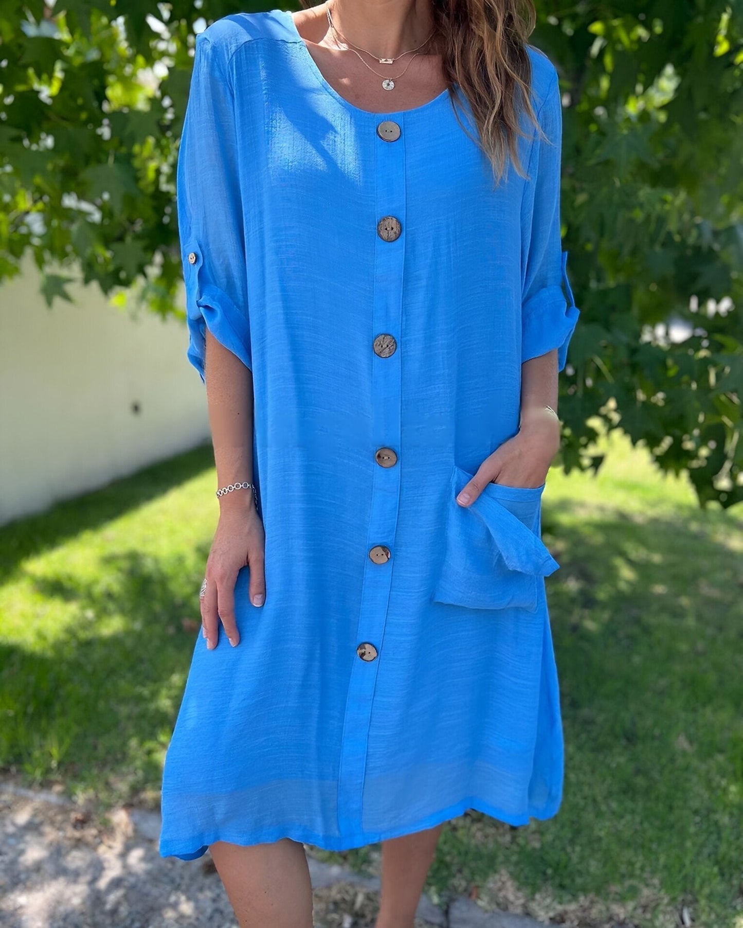 Women's Round Neck Cotton Linen Comfortable Dress
