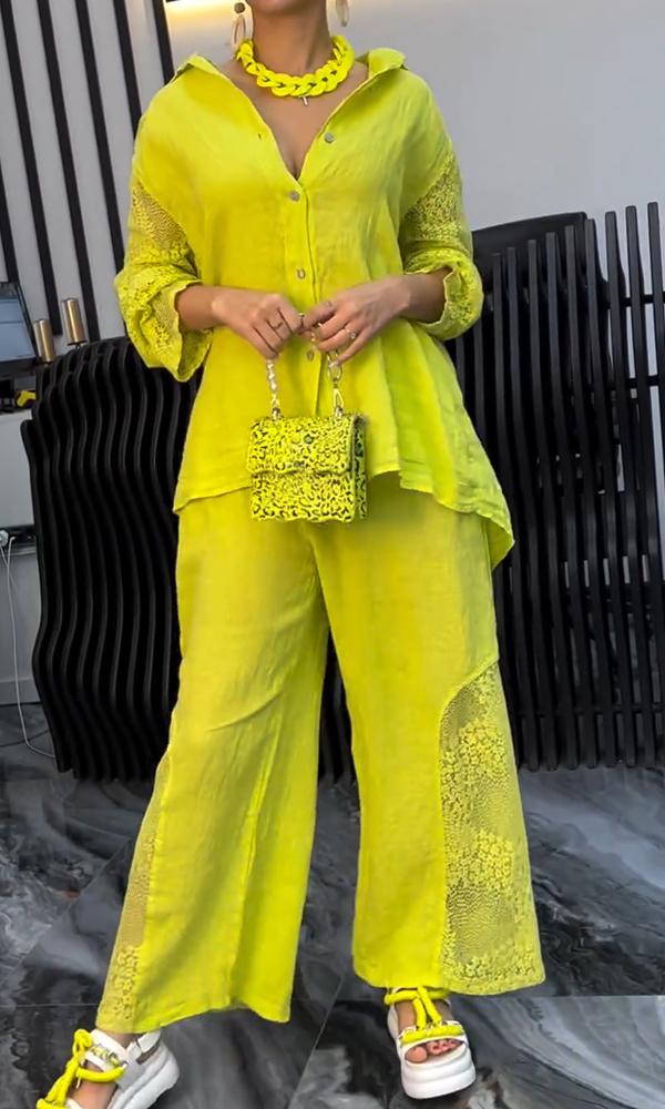 Women's Comfortable Cut-Out Shirt And Pants Two-Piece Set