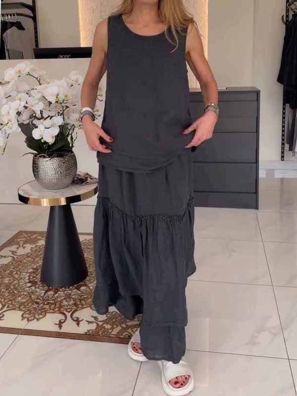 Women's Round Neck Solid Color Loose Two-piece Suit