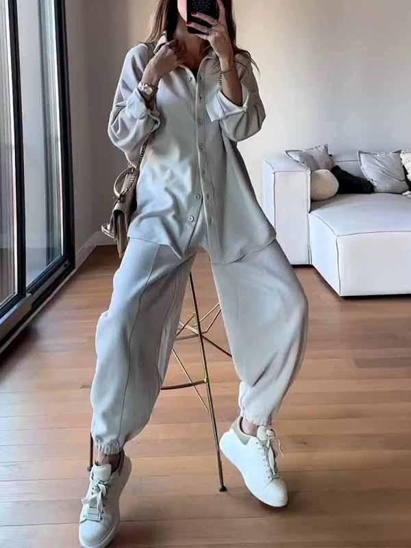 Women's Lapel Solid Color Two Piece Suit