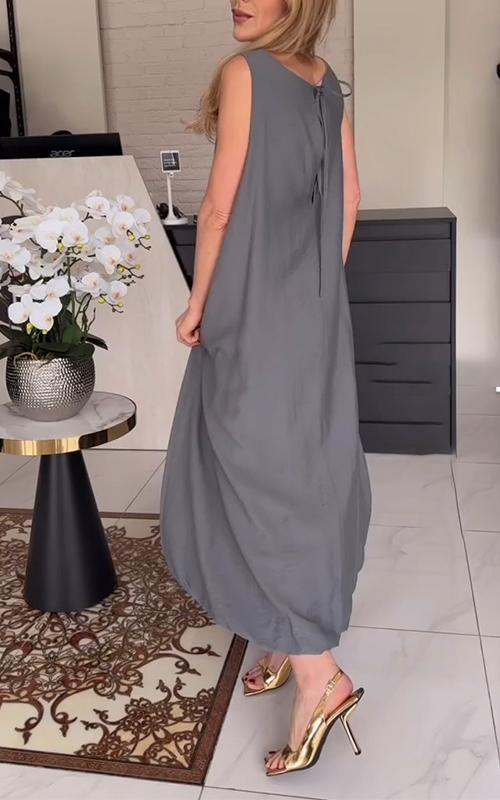 Women's Round Neck Solid Color Sleeveless Dress