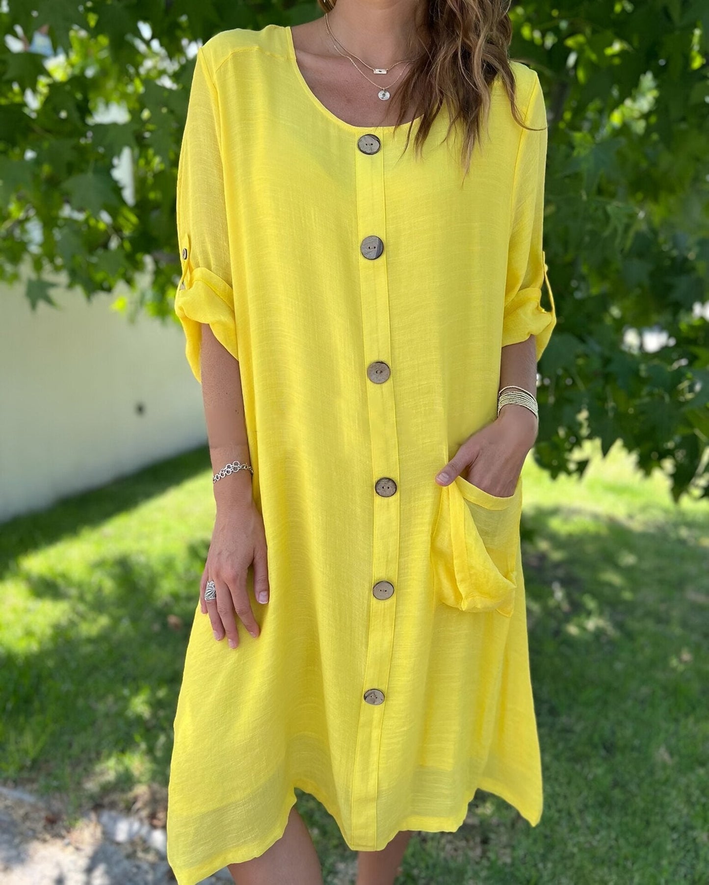 Women's Round Neck Cotton Linen Comfortable Dress