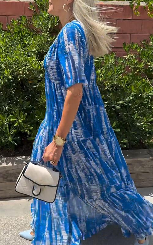 Women's Casual V-neck Tie-dye Loose Dress
