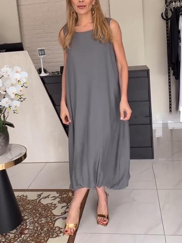 Women's Round Neck Solid Color Sleeveless Dress