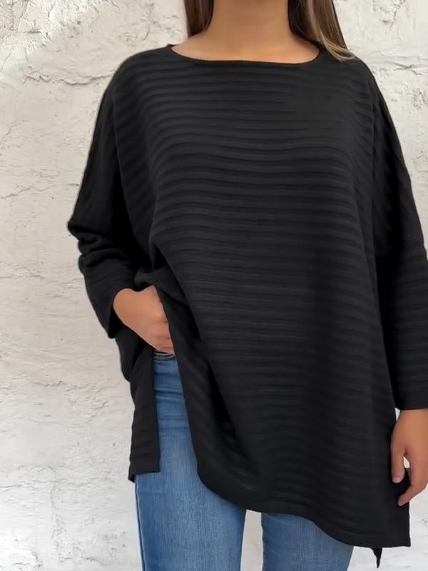 Women's Round Neck Ribbed Long Sleeve Top