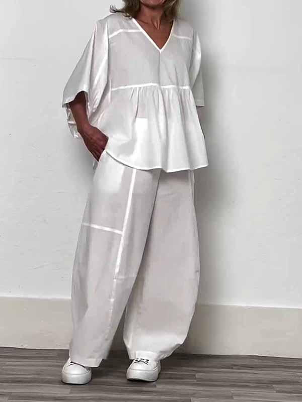 Women's V-neck Solid Color Two-piece Suit