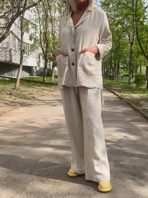Casual Lapel Single-breasted Cotton and Linen Suit