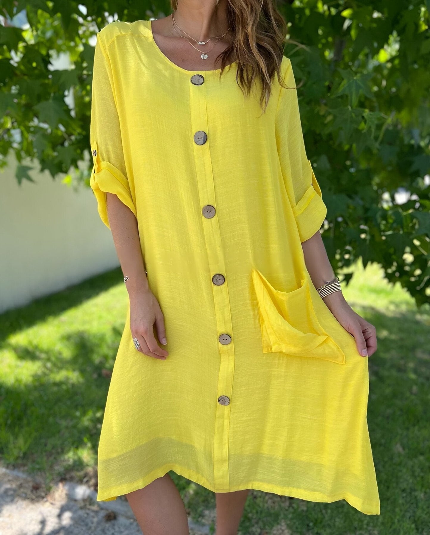 Women's Round Neck Cotton Linen Comfortable Dress