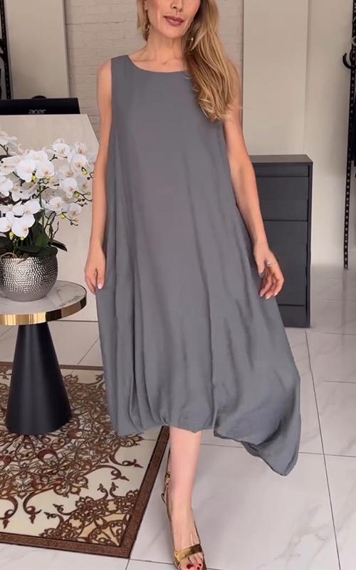 Women's Round Neck Solid Color Sleeveless Dress