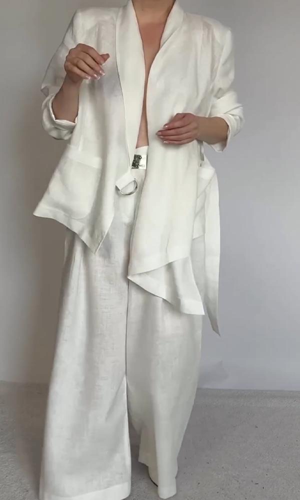 Women's Comfortable Two-Piece Cotton Linen Blouse And Trousers
