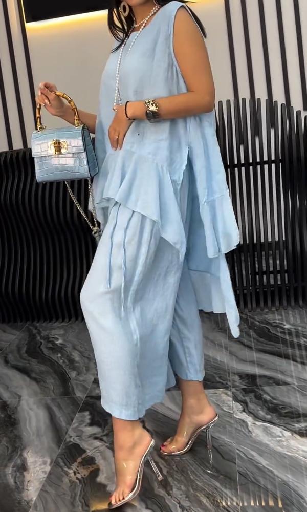 Women's Comfortable Cotton And Linen Top And Pants Two-Piece Set