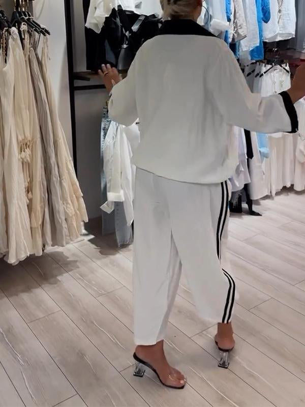 Women's Casual Lapel Collar Zipper Sports Two-piece Suit