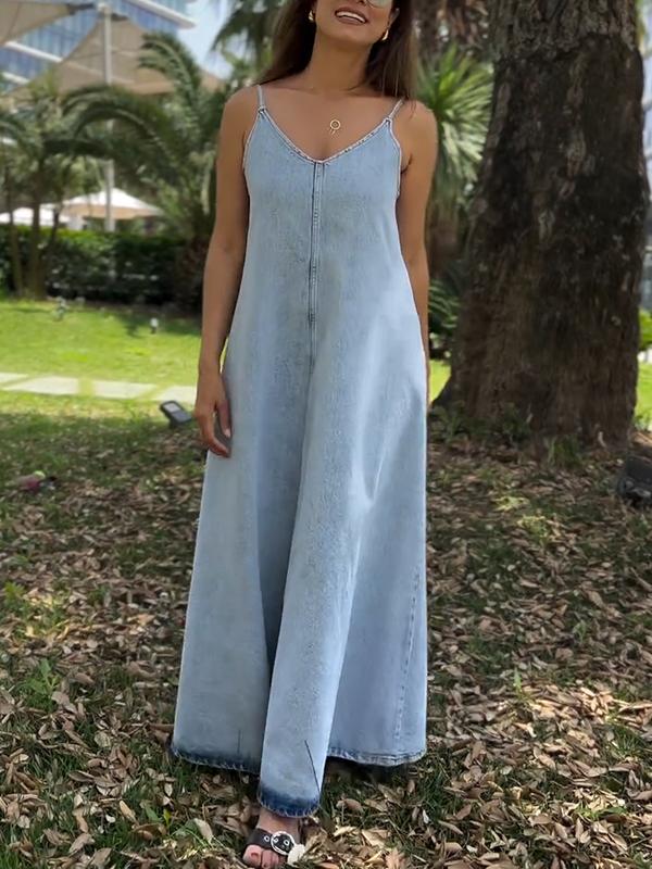 Women's V-neck Summer Denim Suspender Dress