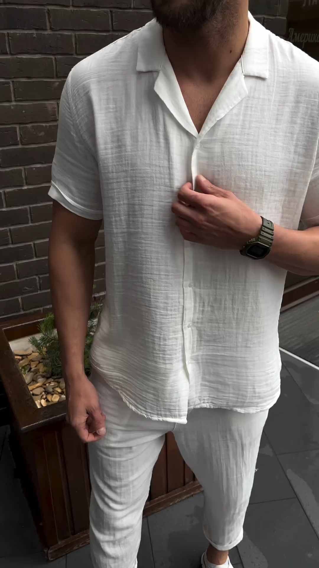 Men's Lapel Cotton and Linen Two Piece Suit