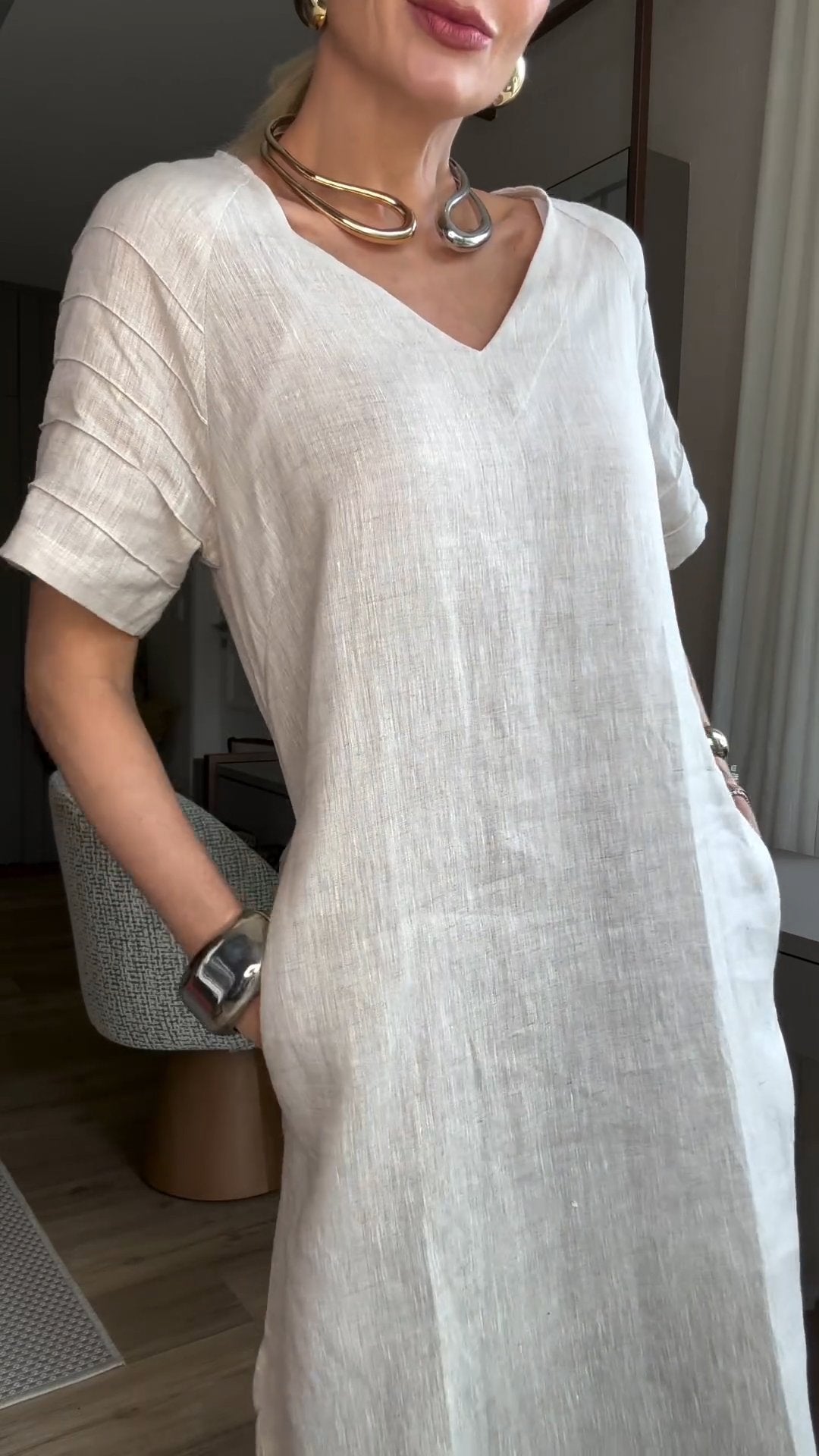 Casual V-neck Solid Color Dress