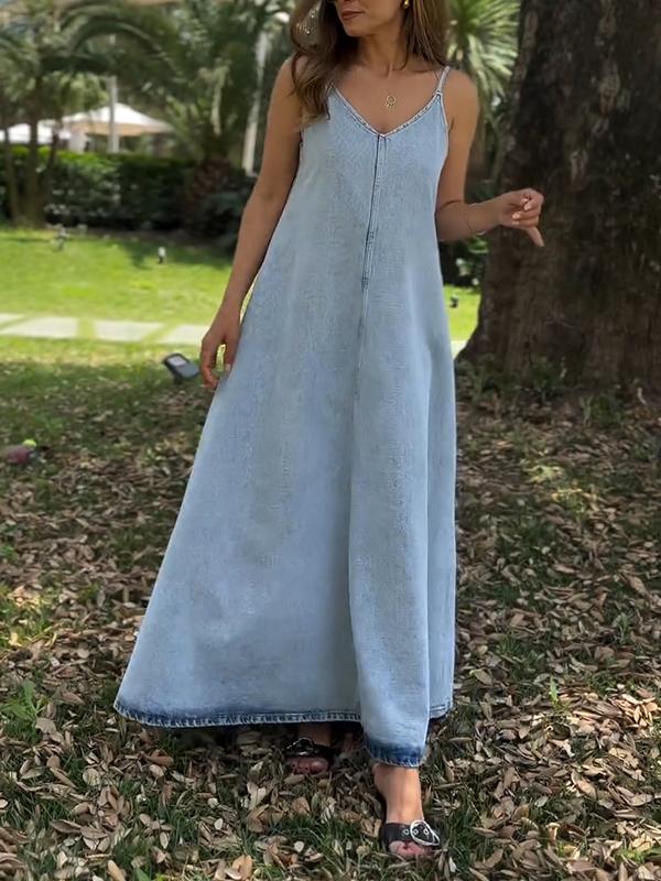 Women's V-neck Summer Denim Suspender Dress