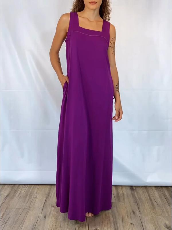 Women's Square Collar Solid Color Short-sleeved Dress