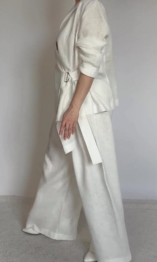 Women's Comfortable Two-Piece Cotton Linen Blouse And Trousers