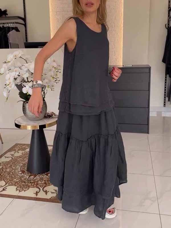 Women's Round Neck Solid Color Loose Two-piece Suit