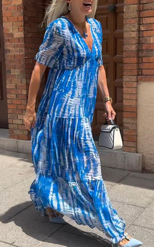 Women's Casual V-neck Tie-dye Loose Dress