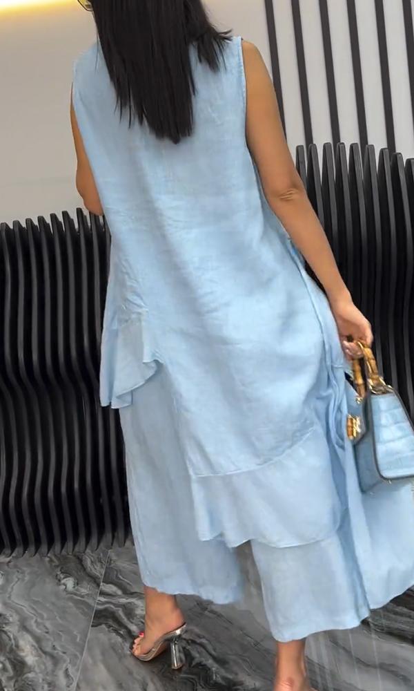 Women's Comfortable Cotton And Linen Top And Pants Two-Piece Set
