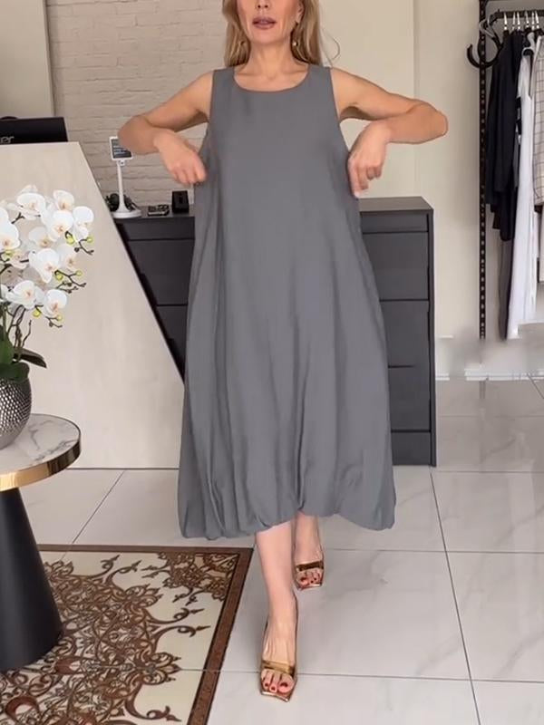 Women's Round Neck Solid Color Sleeveless Dress
