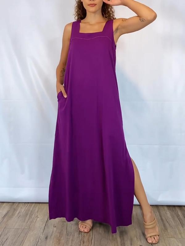 Women's Square Collar Solid Color Short-sleeved Dress