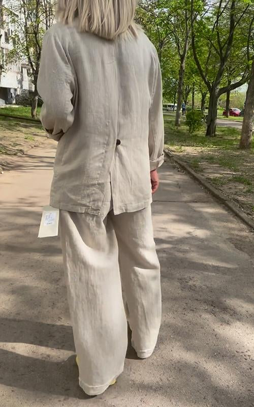 Casual Lapel Single-breasted Cotton and Linen Suit