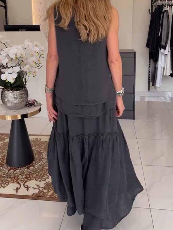 Women's Round Neck Solid Color Loose Two-piece Suit