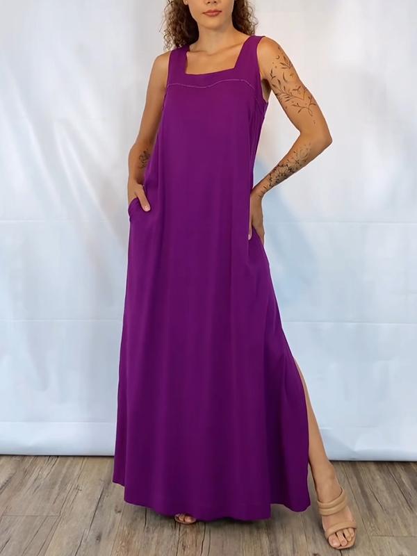 Women's Square Collar Solid Color Short-sleeved Dress