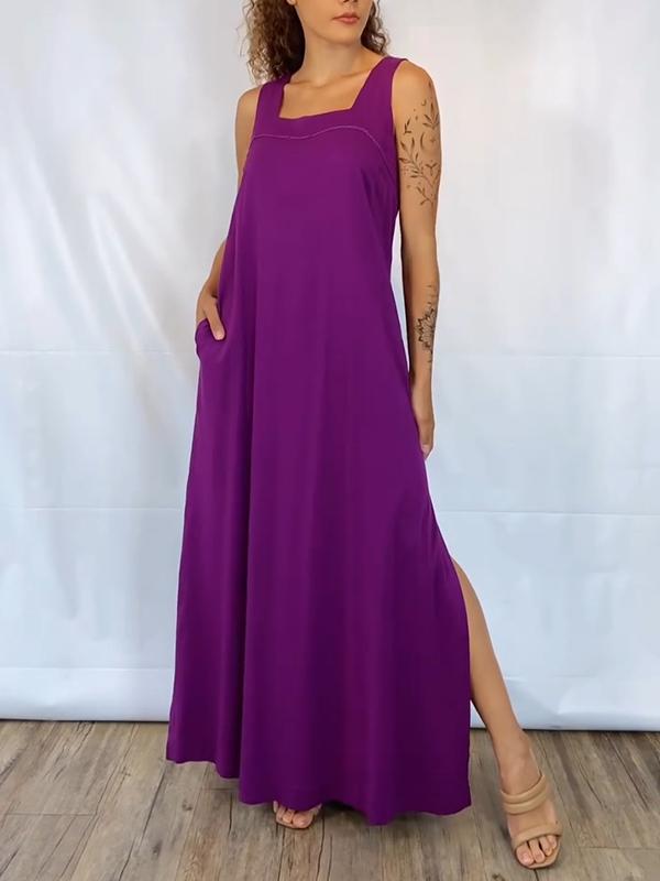 Women's Square Collar Solid Color Short-sleeved Dress