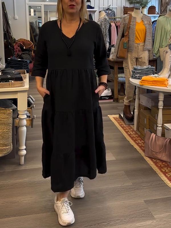 Women's Casual V-neck Solid Color Dress