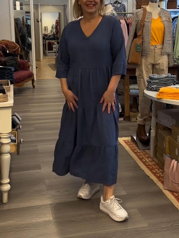 Women's Casual V-neck Solid Color Dress