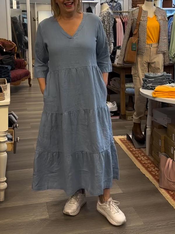 Women's Casual V-neck Solid Color Dress