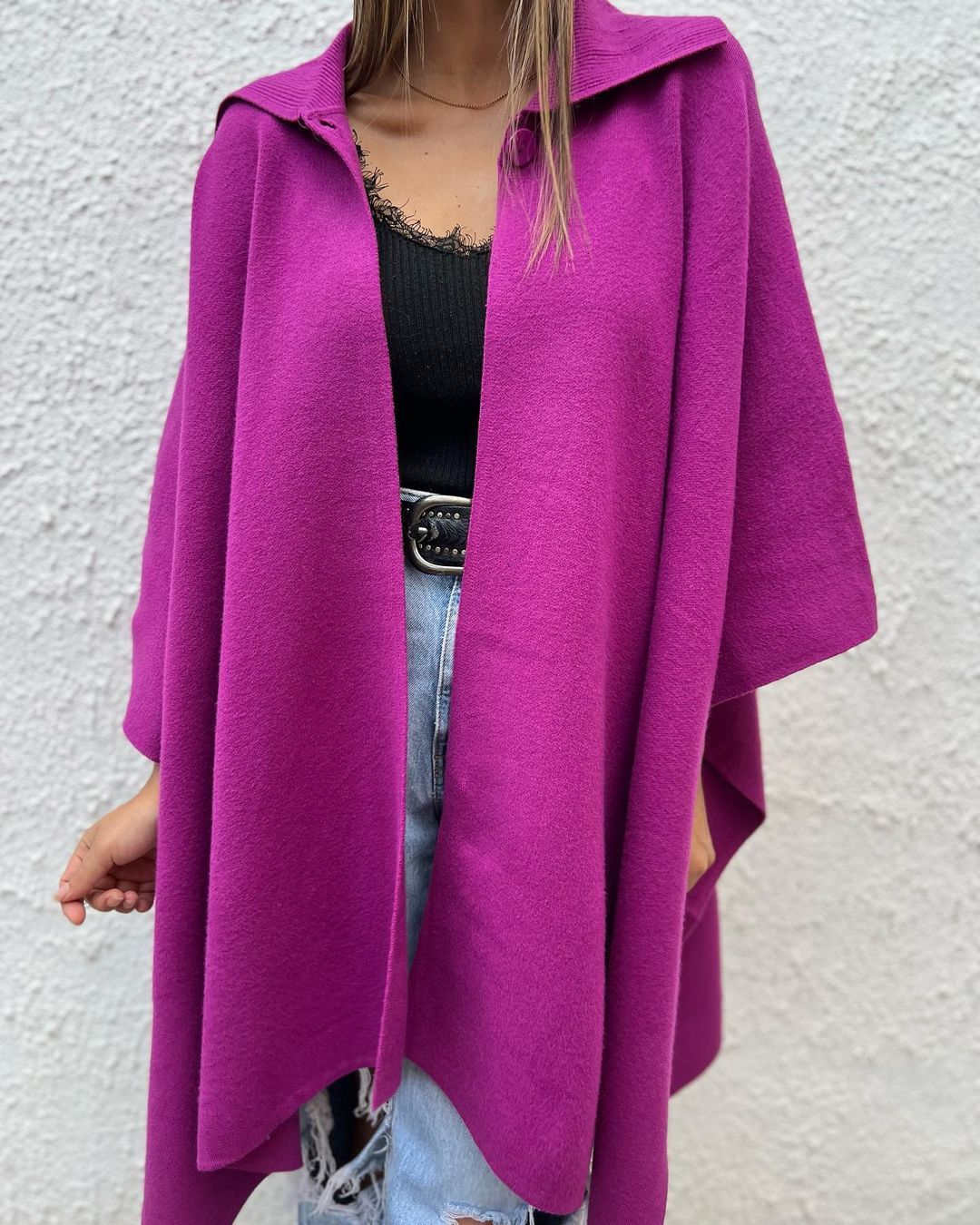 Women's Lapel Solid Color Long Sleeve Cape Jacket