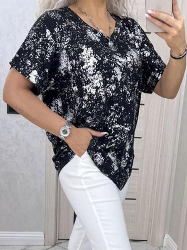 Women's V-neck Gold-stamped Short-sleeved T-shirt