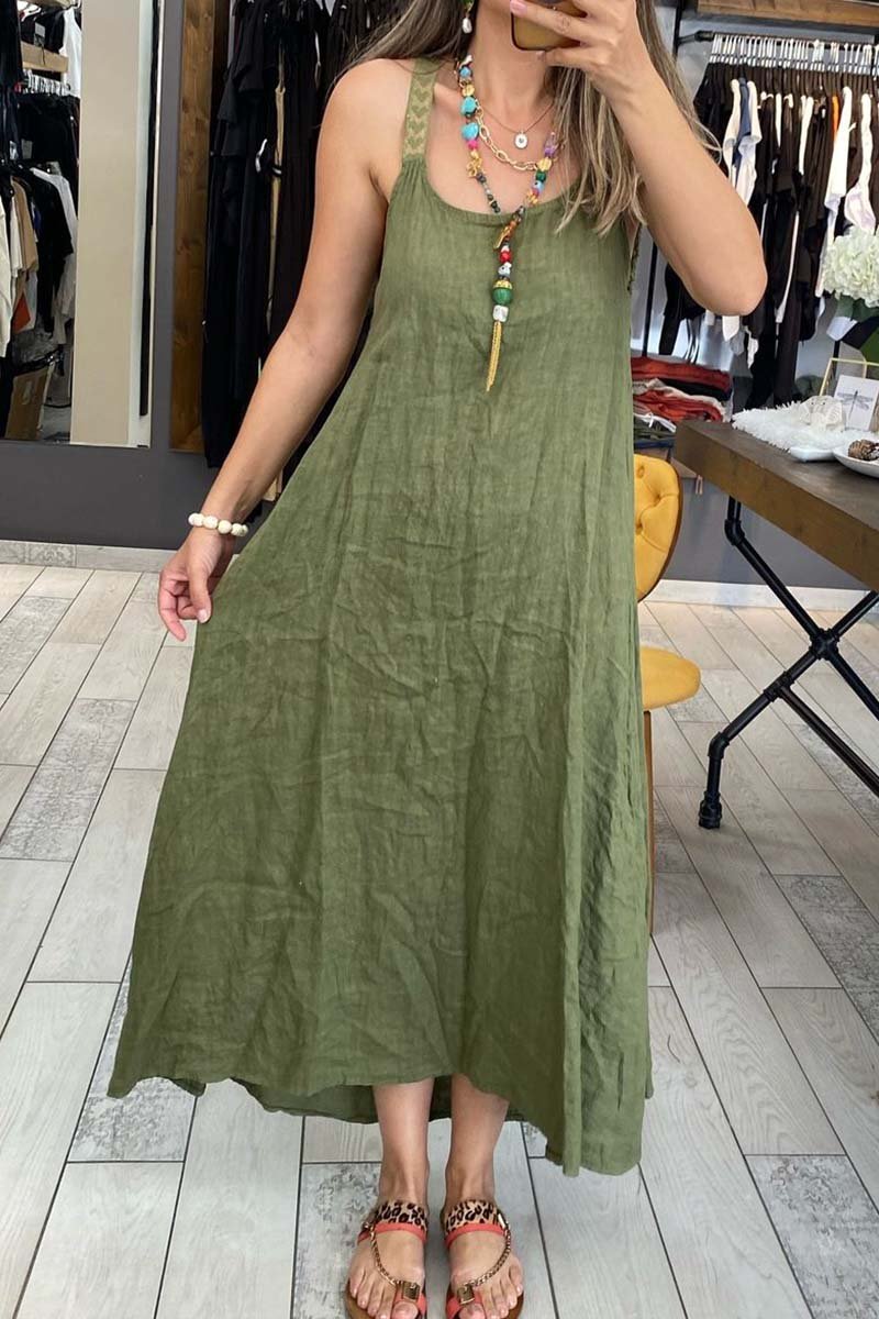 Women's casual suspender cotton and linen dress