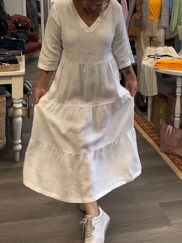 Women's Casual V-neck Solid Color Dress