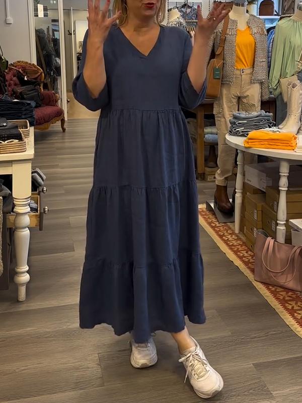 Women's Casual V-neck Solid Color Dress