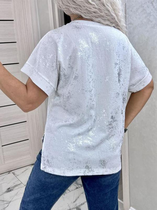 Women's V-neck Gold-stamped Short-sleeved T-shirt
