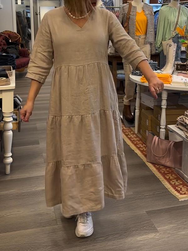 Women's Casual V-neck Solid Color Dress