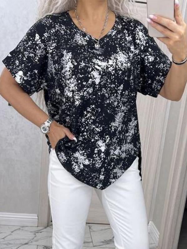 Women's V-neck Gold-stamped Short-sleeved T-shirt