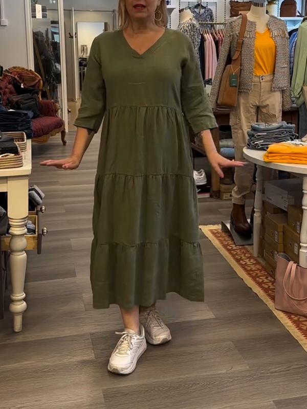 Women's Casual V-neck Solid Color Dress