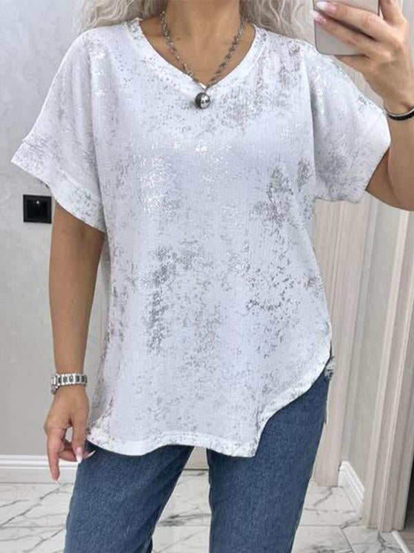Women's V-neck Gold-stamped Short-sleeved T-shirt