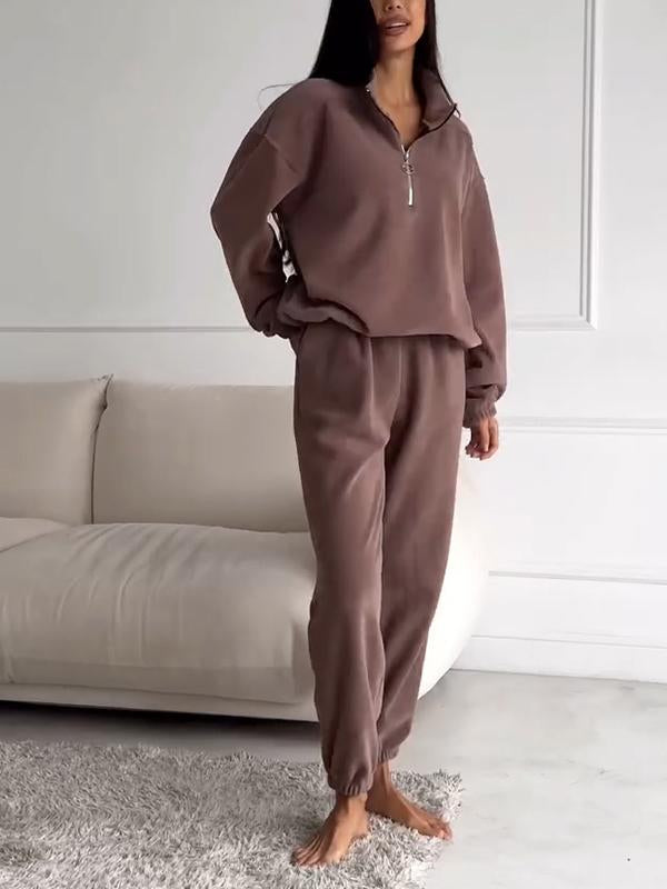 Women's Lapel Solid Color Sweater Two Piece Set