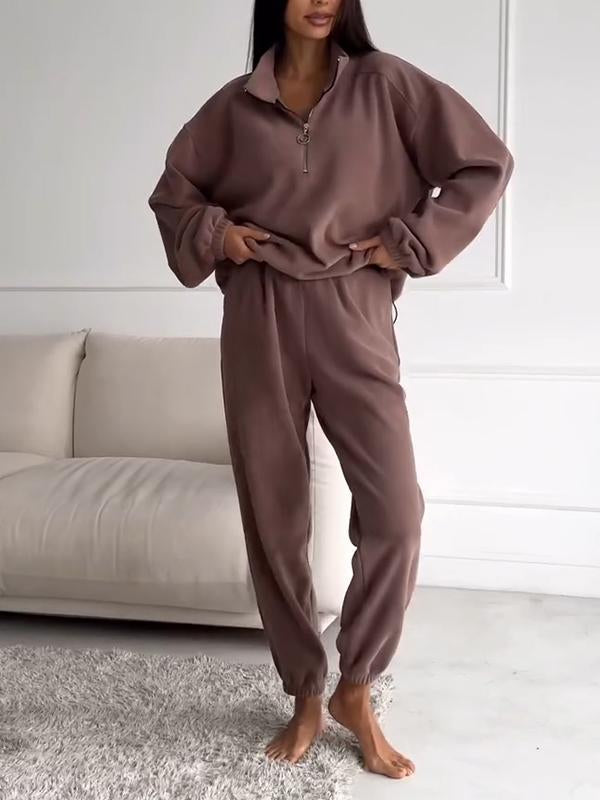 Women's Lapel Solid Color Sweater Two Piece Set