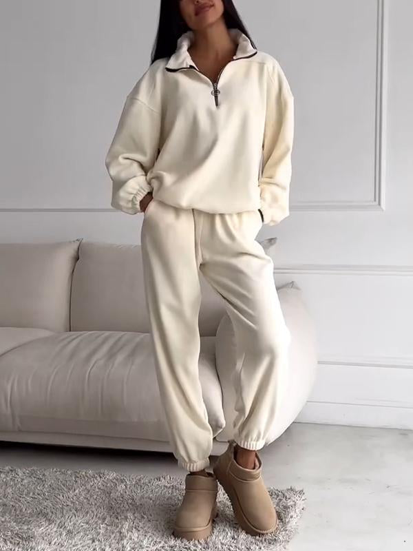 Women's Lapel Solid Color Sweater Two Piece Set